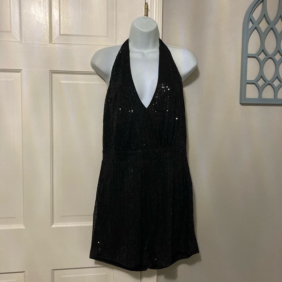 SHEIN Pants - SHEIN Black Sequin Halter Jumpsuit